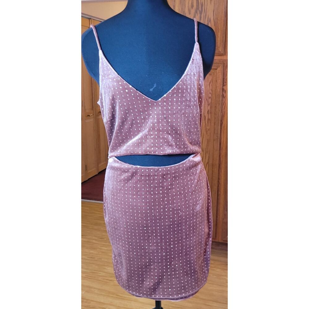 Speechless Mini Dress L Brown Bodycon Spaghetti Straps Velvet Cutout Glitter Y2K